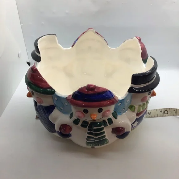 Houston Harvest Ceramic Winter Snowmen Large Bowl Christmas Holiday - Picture 6 of 13